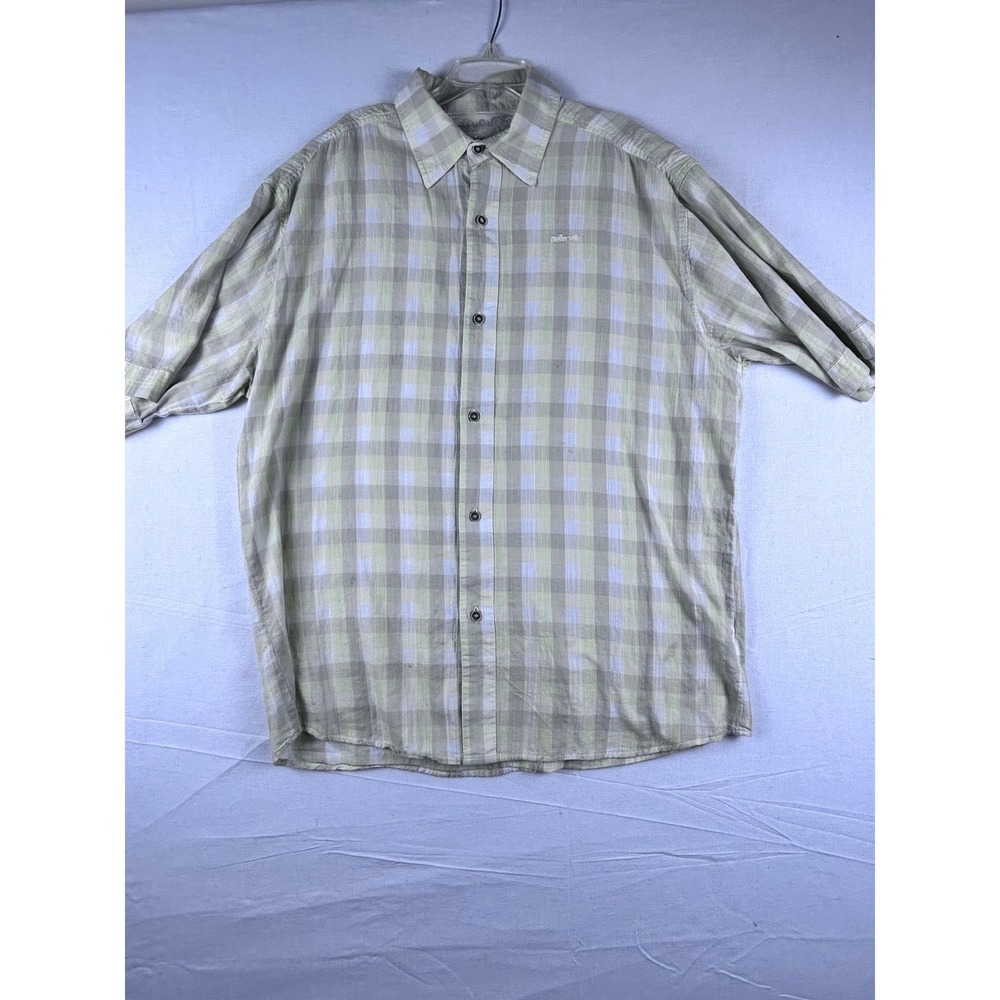Pelle Pelle Mens XL Short Sleeve Button Down Shirt Plaid Green Grey Casual Y2K